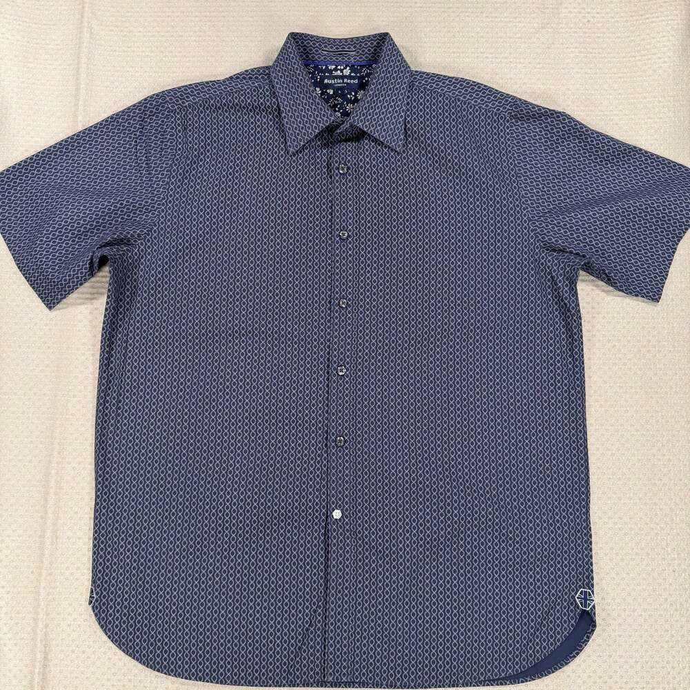 Austin Reed London Men's Blue Short Sleeve Cotton Button-Down Shirt Size L